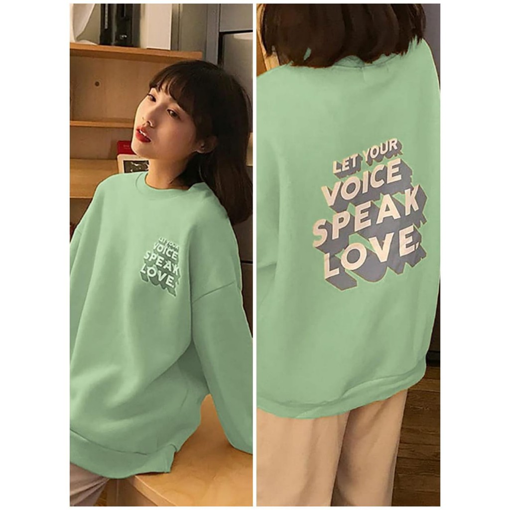 Sweater Crewneck Voice Speak Love  - Pakaian Wanita Dan Pria - Allsize - Bahan Fleece tebal dan lembut