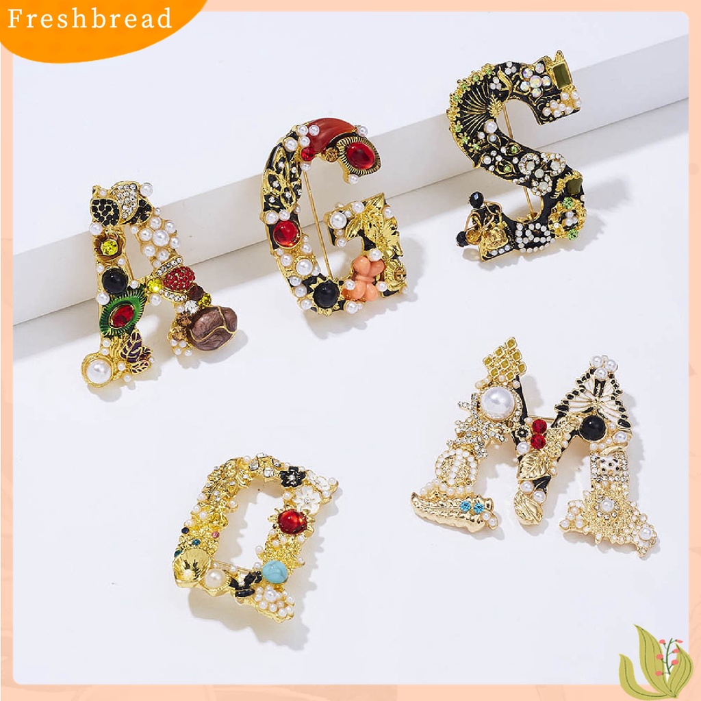 [ TERLARIS]Enamel Brooch Pin Muti-Color Fashion Letter Shape Women Rhinestone Faux Pearl Brooch Pin for Party