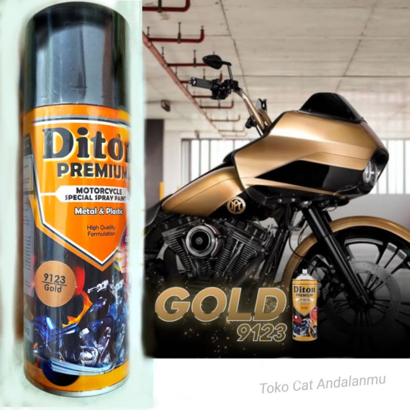 Cat Pilox Pilok 9123 DITON Premium Gold Emas Aerosol Body Velg Mobil Sepeda Motor