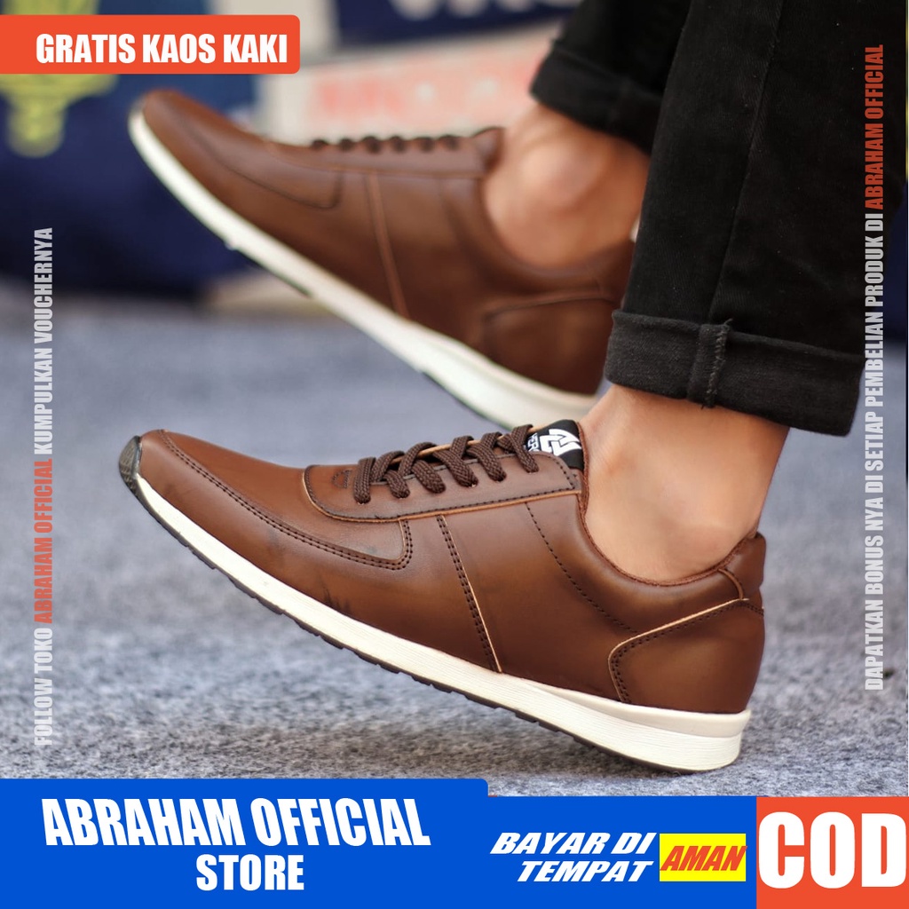 ABRAHAM Sepatu Casual Sneakers Tali Hitam Kerja Pria