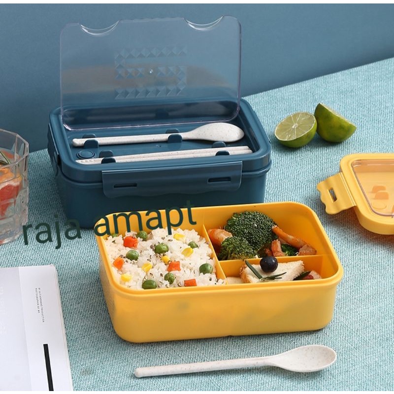 KOTAK MAKAN/LUNCH BOX JERAMI ANTI TUMPAH BPA FREE (PLUS SENDOK DAN GARPU)