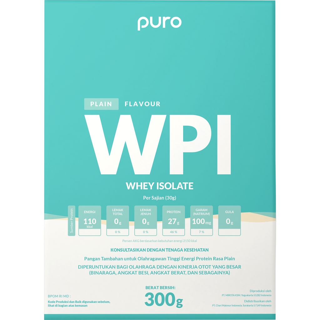 PURO ISOPRO 300 Gram Whey protein Isolate WPI BPOM  HALAL Suplemen Fitness Susu Gym ISO PRO