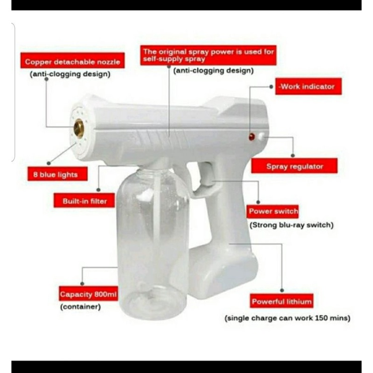 WIRELESS PROTABLE 800ML-NANO SPRAY GUN DISINFEKTAN WIRELES ALKOHOL SEMPROTAN