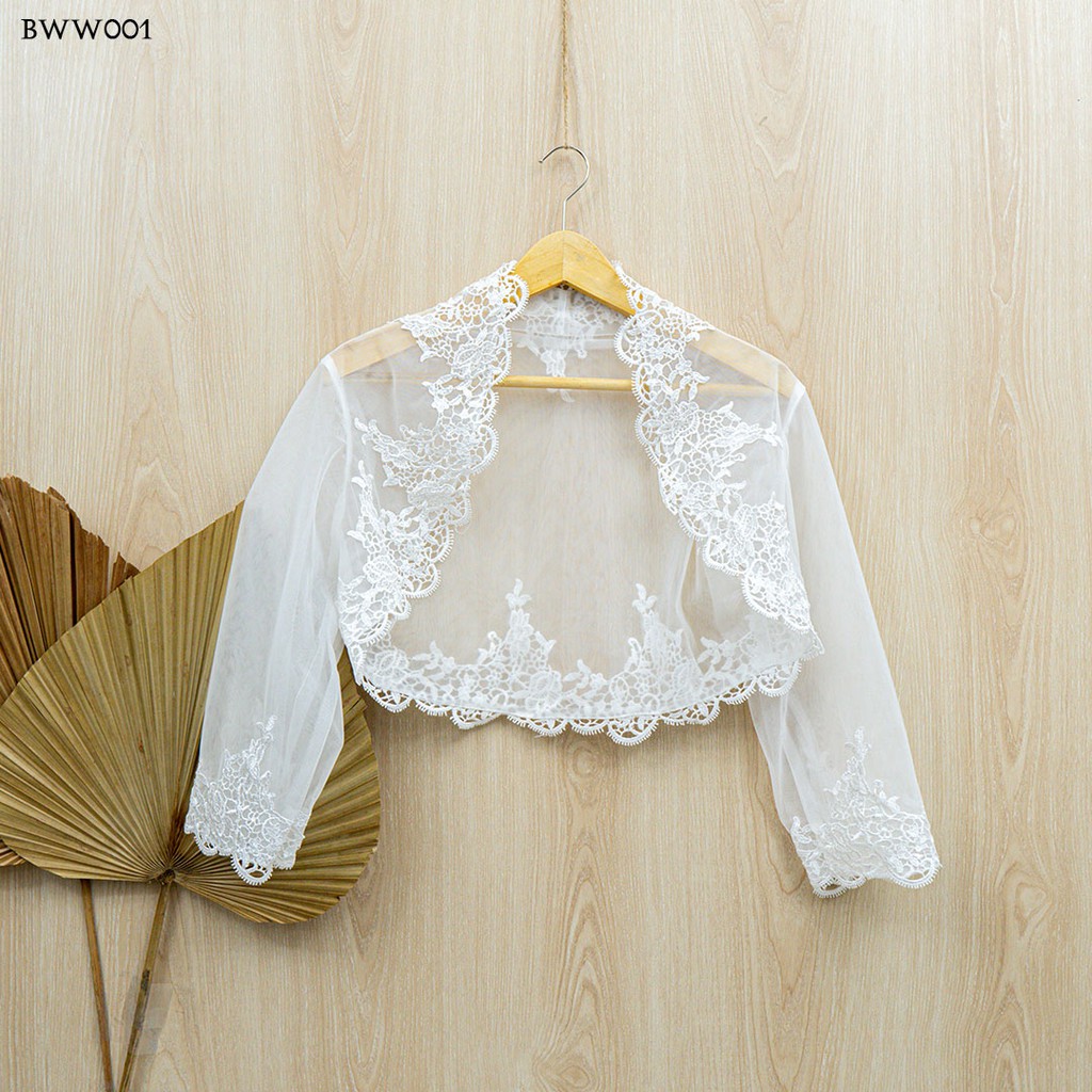 [SIAP KIRIM] AKSESORIS WEDDING BOLERO PENGANTIN LENGAN PANJANG PUTIH BWW001