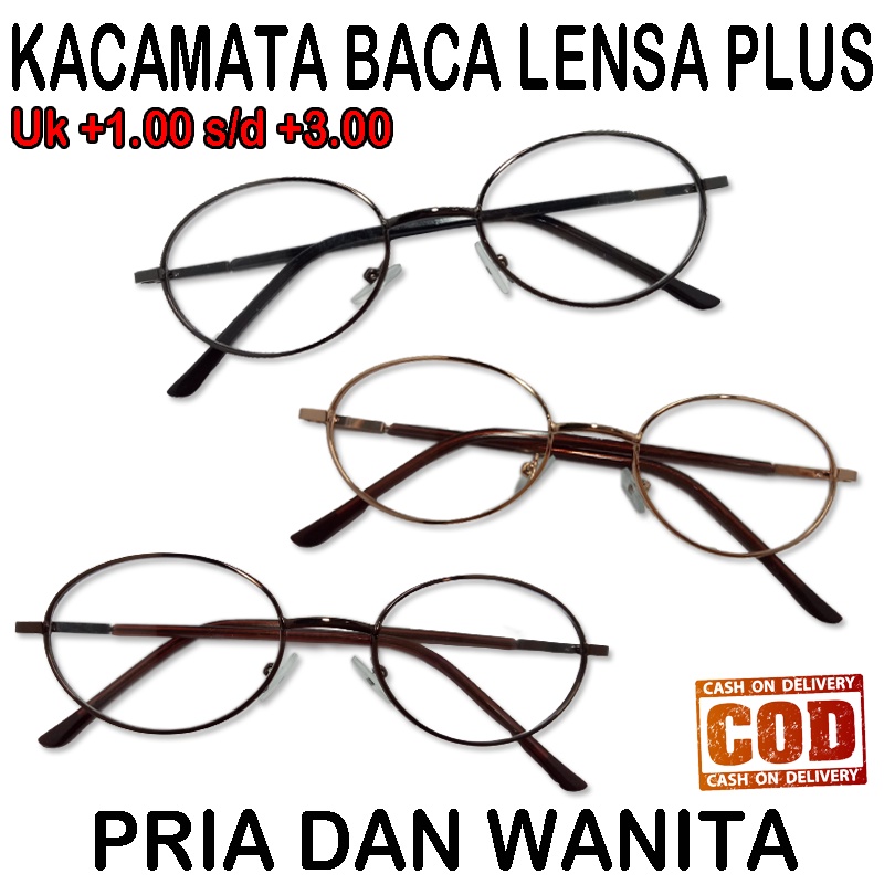 Kacamata Baca Plus (+) Untuk Pria Wantia Ukuran +1.00 s/d+3.00 Kaca mata Plus Reading Glasses Unisex