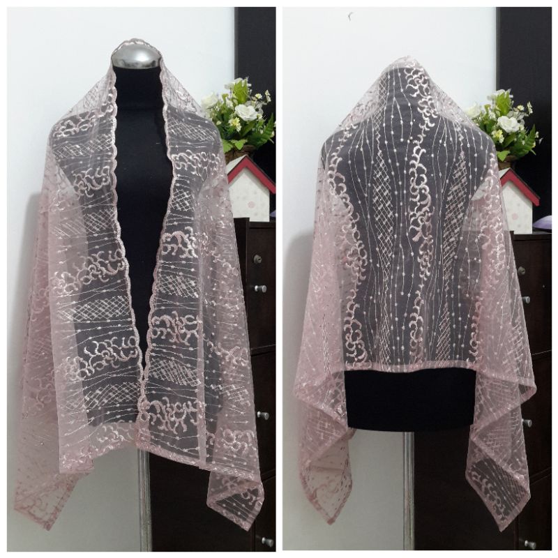 Slayer pengantin rosegold rose gold lilac wardah mauve/ selendang kebaya kerudung manten besan-Rosegold
