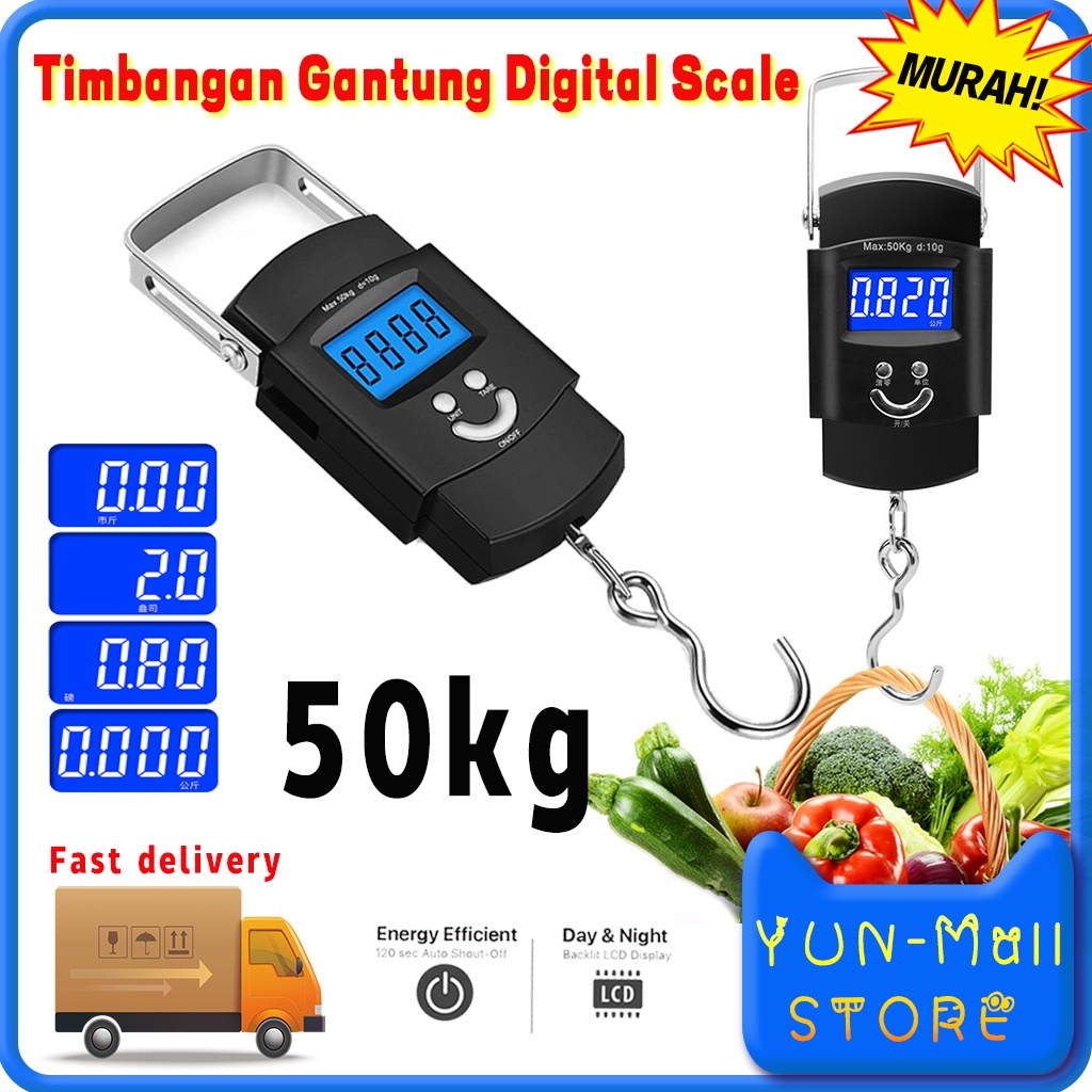 (COD,Dalam Stok, Dikirim Dari Jakarta) 50 KG Timbangan Gantung Digital Scale /Timbangan Koper/Timbang TRAVEL Portable Electronic Scale Lampu Latar Biru