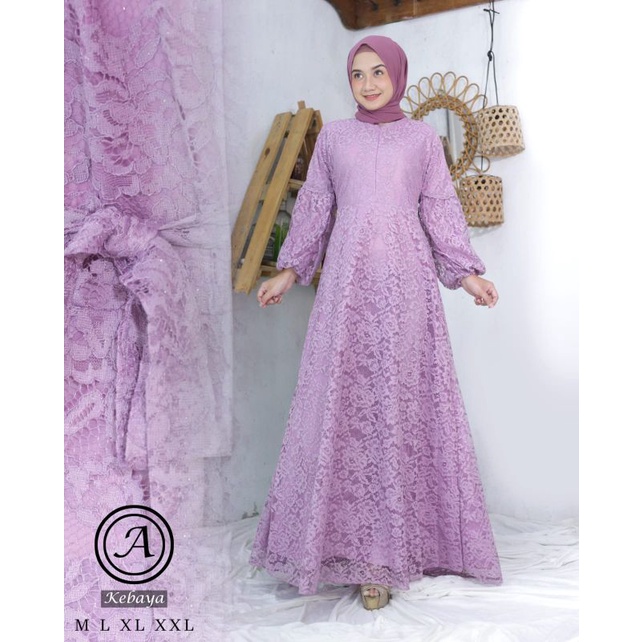GAMIS BROKAT TANGAN BALON - RESLETING DEPAN - BUSUI FREINDLY - GAMIS MODERN - FASHION MUSLIM - GAMIS