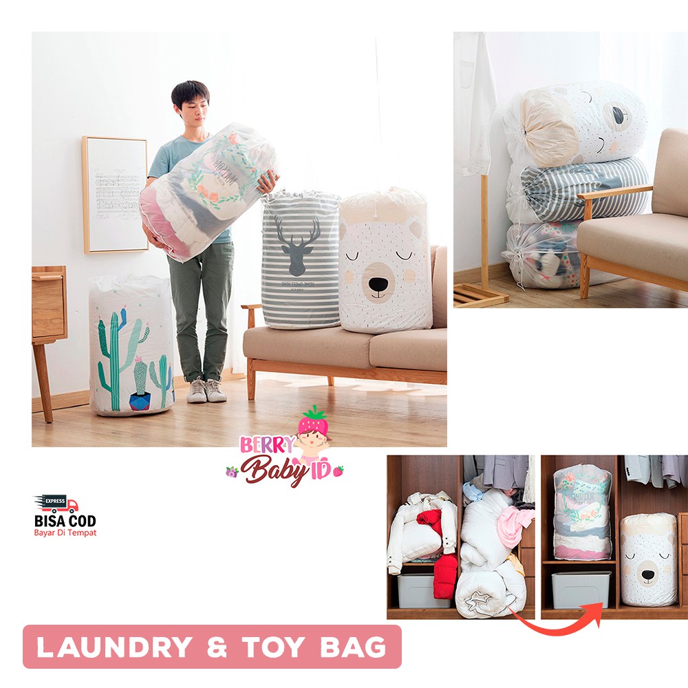 YooBerry Laundry &amp; Toy Bag Keranjang Lipat Penyimpanan Pakaian Mainan Quilt Bag Berry Mart