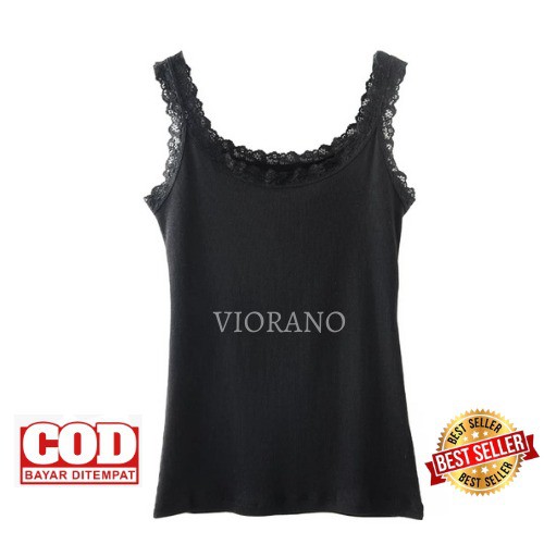 Tanktop Renda Warna Hitam Cewek All Size Adem Camisol Tangtop Wanita Hitam Fit XL Super Soft