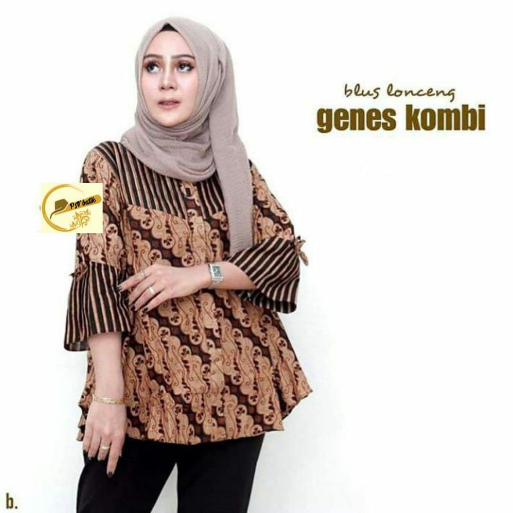 Batik Blouse Lawasan Coklat Blus Kantor Genes Soloan Motif Variasi Banyak Atasan [ISBY BATIK]