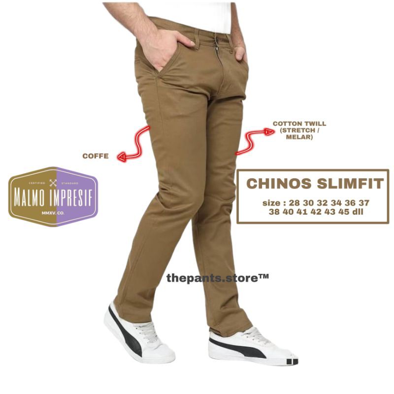 Celana Chino Panjang Slim Fit Original Malmo Cotton Scoth Melar