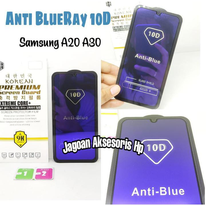 KOREAN Blue Ray 10D Samsung A20 A30 6.4 inchi Tempered Glass FULL GLUE ANTI RADIASI