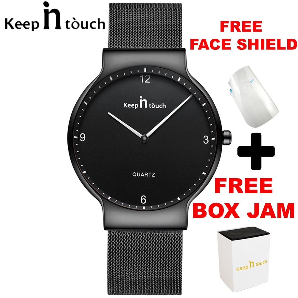 Jam Tangan Analog Pria / KEEP IN TOUCH / 8019 Analog Mesh / FREE BOX / FREE FACE SHIELD