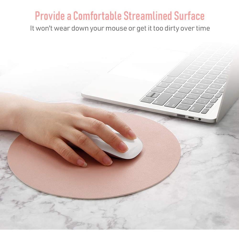 Universele Anti-Slip Mouse Pad Alas Mouse Bulat Bahan Kulit PU Alas Keyboard Tulisan Tahan Air Warna Solid Alas Mouse Sederhana