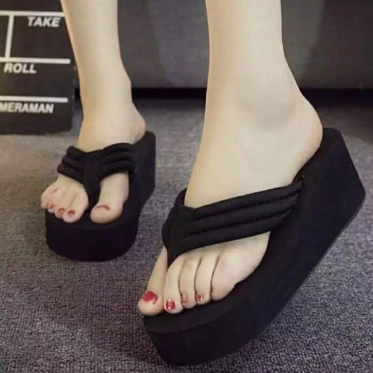 Sandal Wedges PRADAA Jepit Balok Elegan Wanita Dewasa Sendal Cewek Hak Spon Japit-3