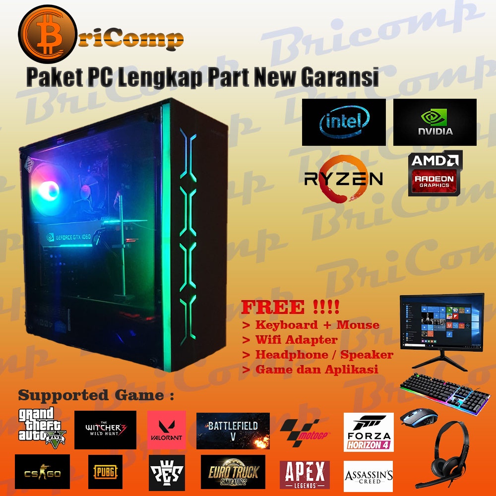 PC Gaming Core i3 10100F Terbaru Gen 10 GTX 1050ti plus monitor 22 Inch
