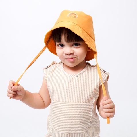 RIKU HAT - Promo 10.10 Bucket Hat Polos Anak Topi Tali Bordir Cewe Cowo Laki Perempuan Korea Drill Lucu Murah