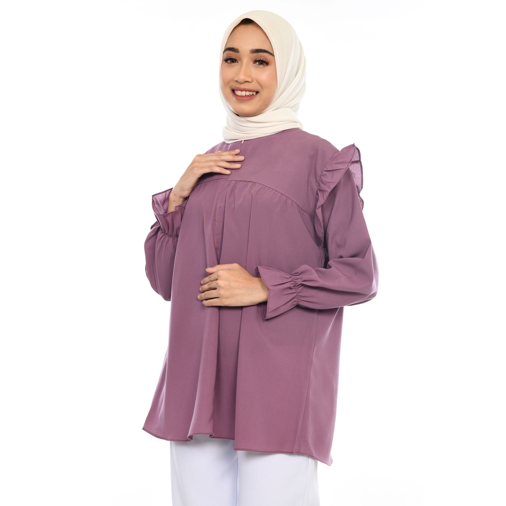 RIANA BLOUSE TOP/ RUFFLE BLOUSE JUMBO / ATASAN BAHU REMPEL / BLOUSE JUMBO TERLARIS / LD 110CM