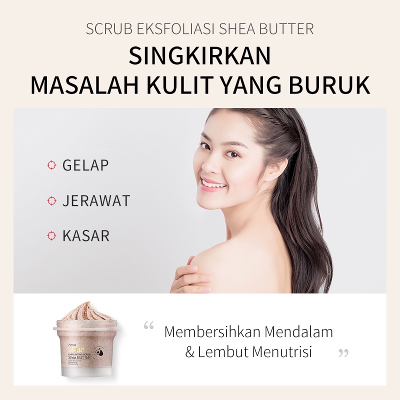 BPOM Fenyi Shea Butter Body Scrub Cream Pemutih Pelembab Menghaluskan Tubuh Membersihkan Mengeksfoliasi Mendalam 100g