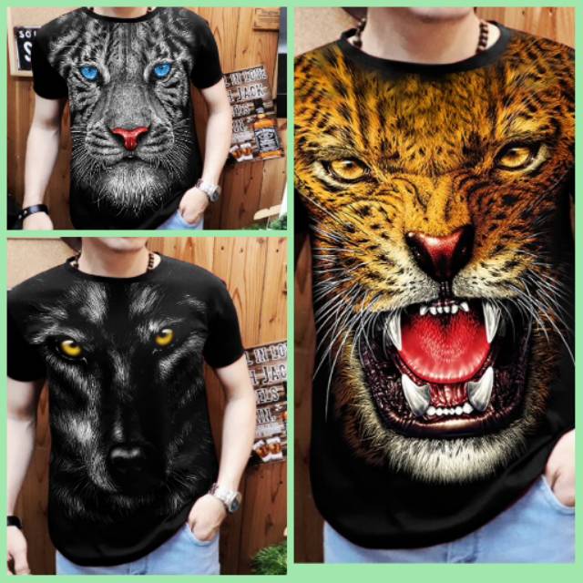kaos oblong cowok keren kaos macan harimau full kuning, hitam t-shirt kaos pria atasan cowok keren