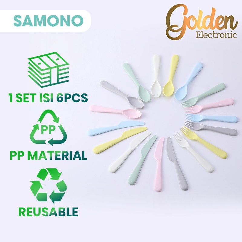 Samono Alat Makan 6 Pcs Set Sendok Garpu Pisau Plastik Murah 6pcs set BPA FREE Reuseable Samono STW04T