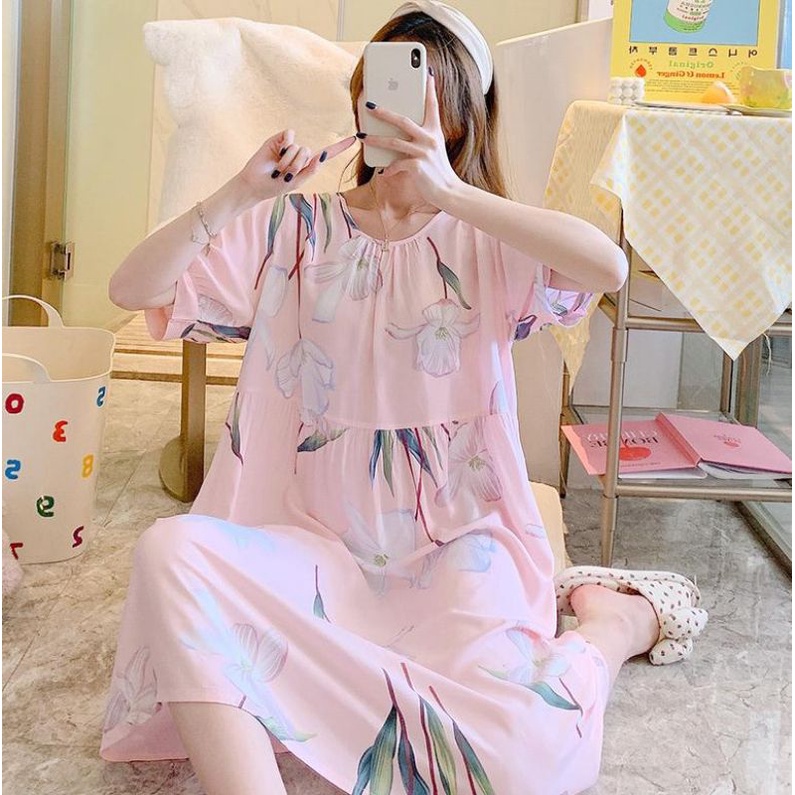 RULIF Daster rayon import lengan pendek oversize / Baju tidur import rayon korea jumbo