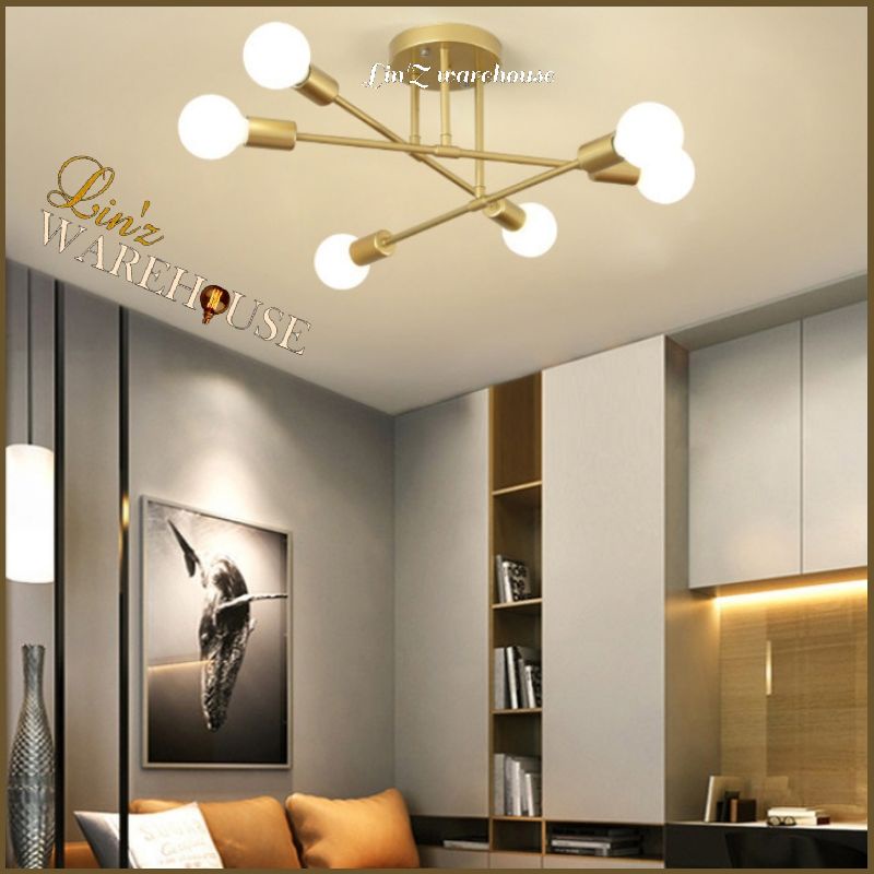 Lampu plafon ceiling MODERN IRON 6 ARMS ceiling lamp