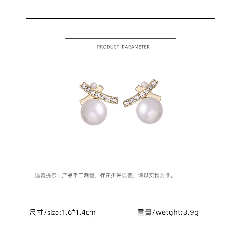 Korea Dongdaemun cross Pearl 925 perak stud anting-anting retro desain elegan bermutu tinggi anting-