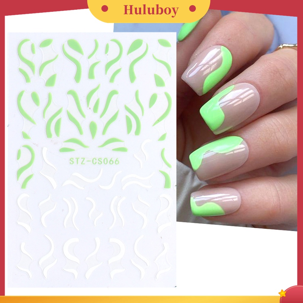 Huluboy Huluboy♡ Stiker Kuku Motif Garis Warna-Warni 3D Untuk Manicure