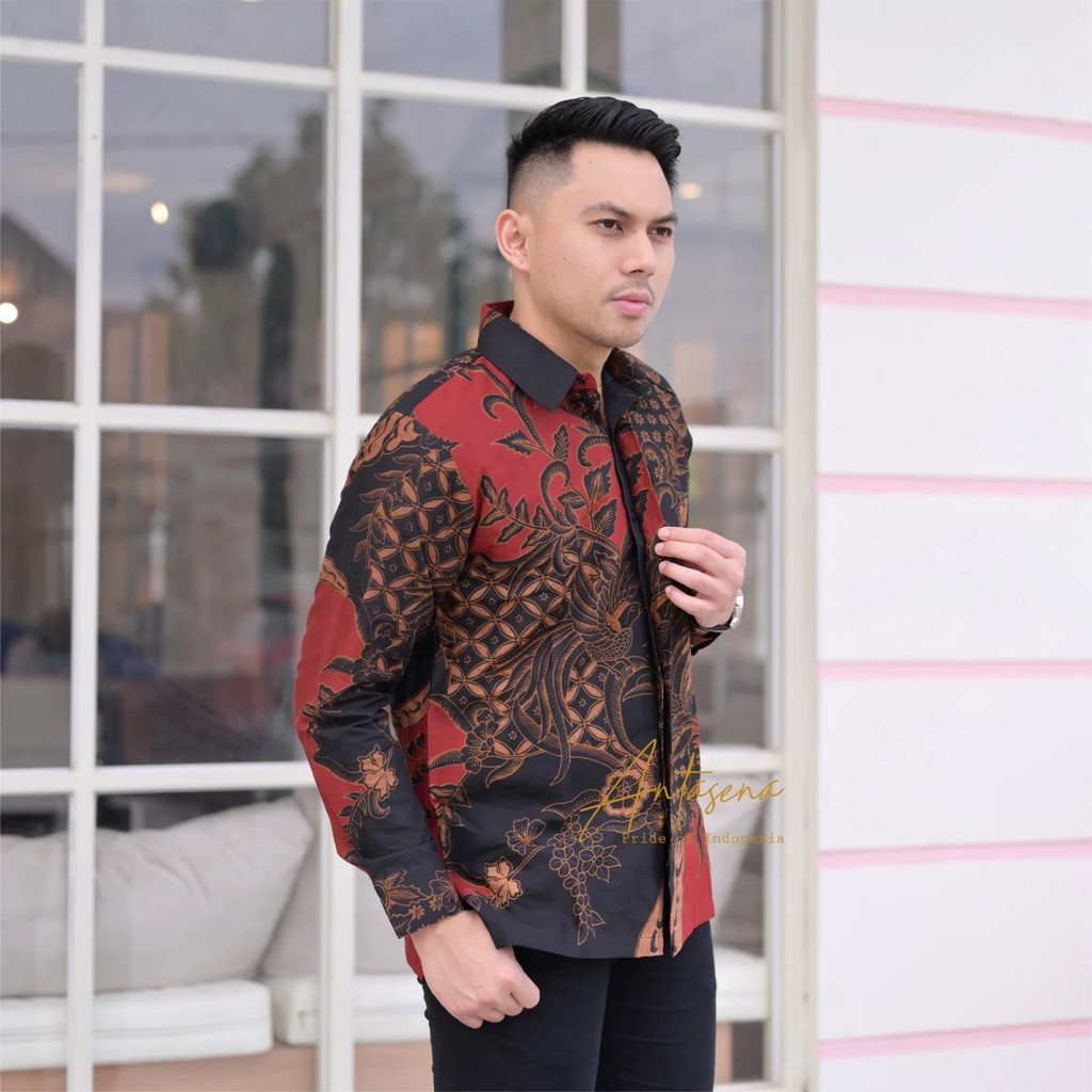 BAJU BATIK PRIA LENGAN PANJANG LAPIS FURING JAYANEGARA MERAH