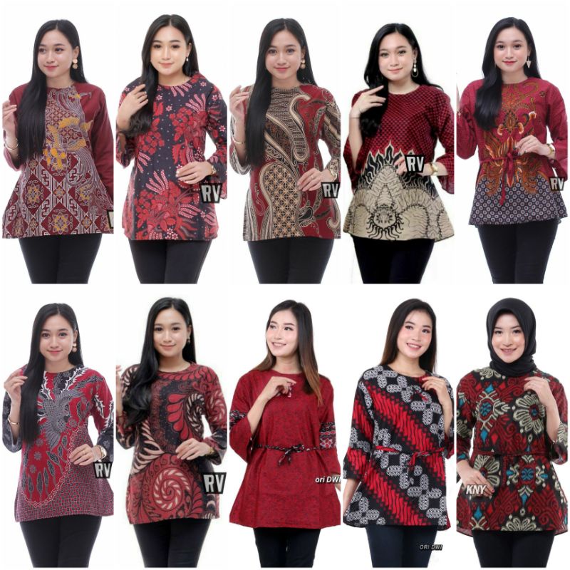 Blouse Batik warna merah maroon