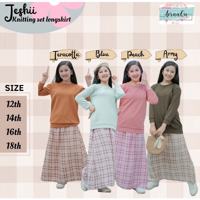 JESHIII KNITTING SET LONGSKIRT by AeraaQu setelan anak perempuan junior size 10 tahun sampai dewasa polty aeraaqu