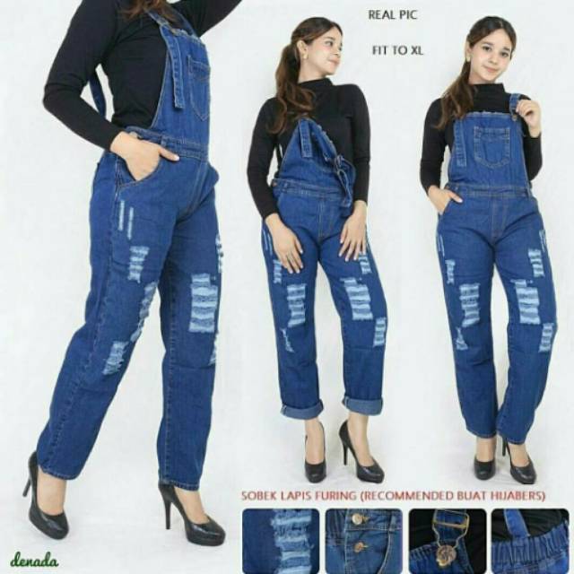 SALE! BEST SELLER! OVERALL RIPPED JEANS WEARPACK WANITA MUSLIM MODERN OOTD MURAH