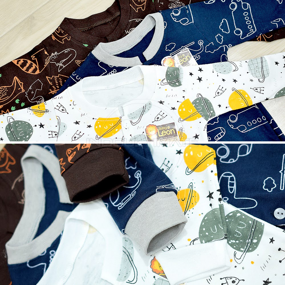 BABY LEON Baju Sleepsuit Bayi Kaki Tutup (0-12 Bulan) Lengan Panjang Baju tidur Jumsuit Jumper pergi anak Bayi balita Newborn BC-072 Sleepsuit Bayi Piyama bedong kaki buka Bayi Laki laki Perempuan Laki-laki