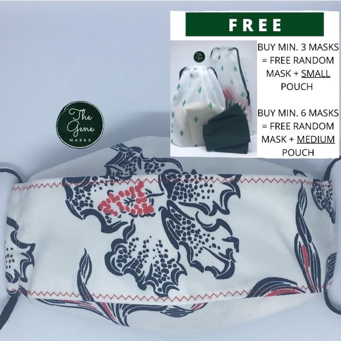 Buff Mask Masker Kain 3 Lapis Premium Batik Putih Biru Merah Unisex