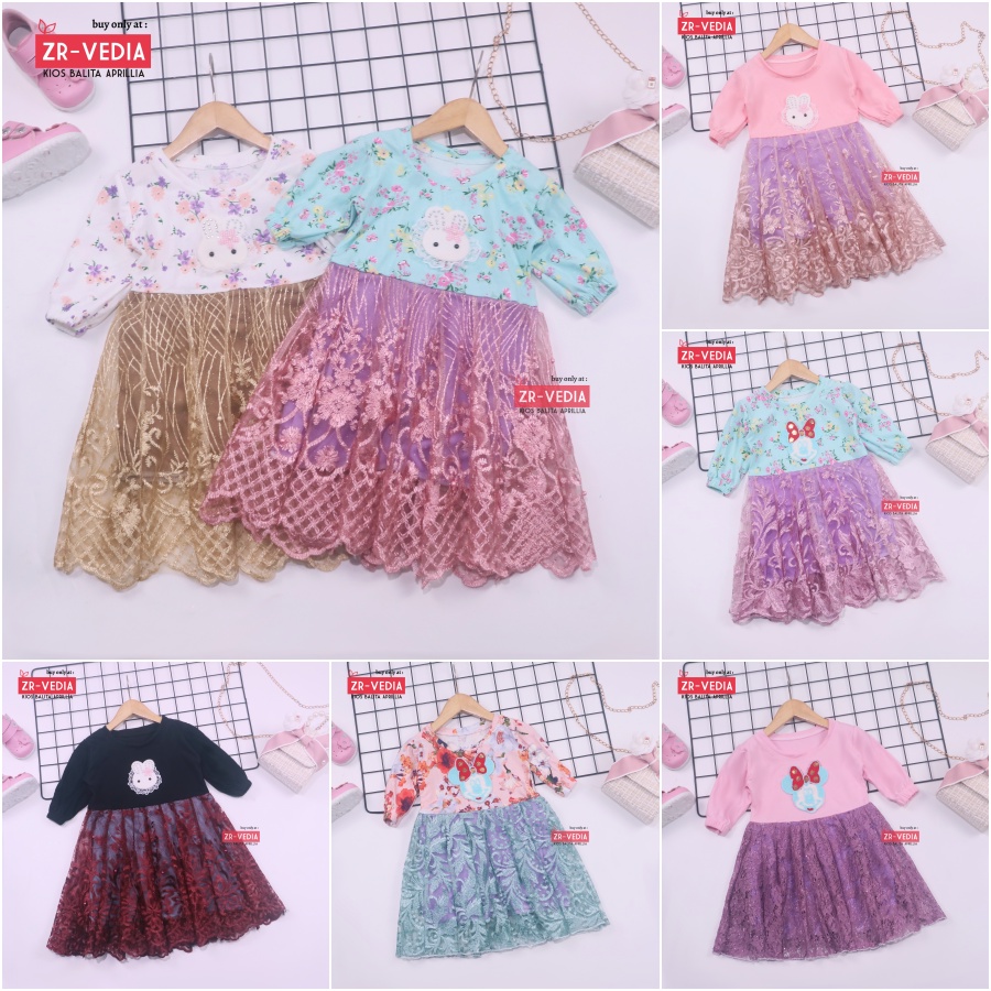 Dress Rara uk 1-3 Tahun / Gaun Brukat Pesta Import Premium Cewek Baju Dres Brokat Anak Perempuan