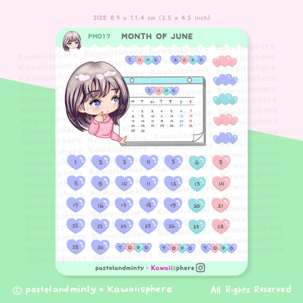 

Month of June Sticker Sheet | Planner Journal Sticker Pastelandminty