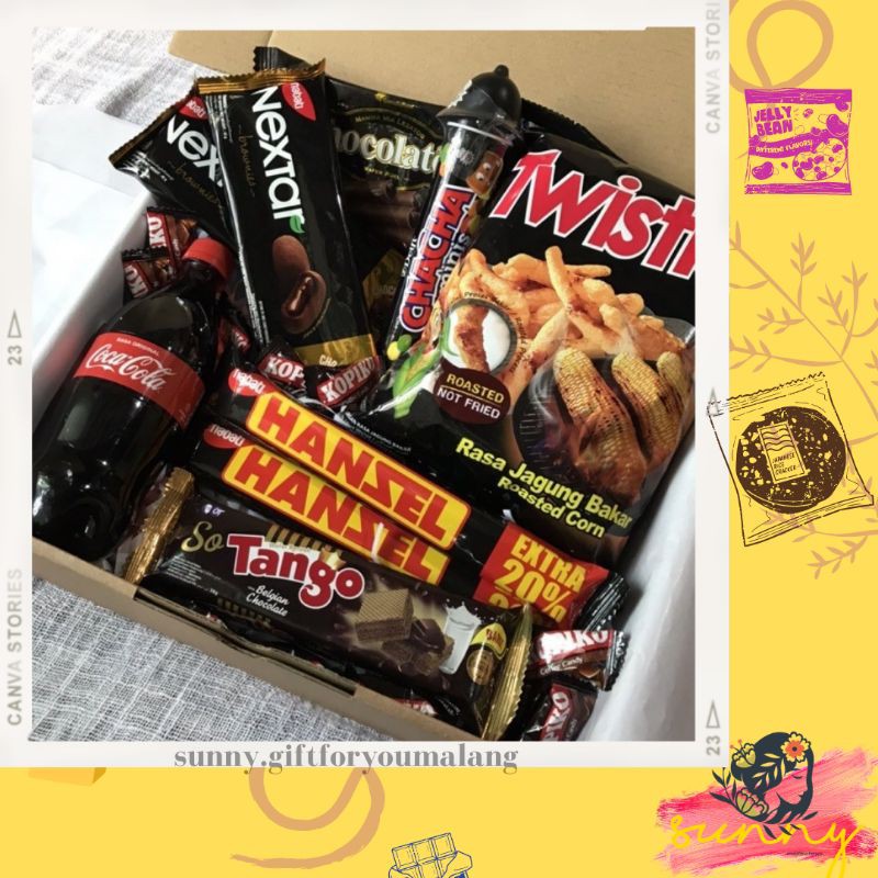 (SUNNY) HAMPERS MEN GIFT BOX SNACK THEME BLACK KADO UNIK ULTAH WISUDA ANNIV NATAL MALANG-SLIDE 2