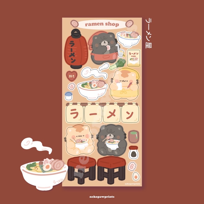 

nekopawprints: ramen shop kiss cut peel off stickers — polcos deco and bujo sticker