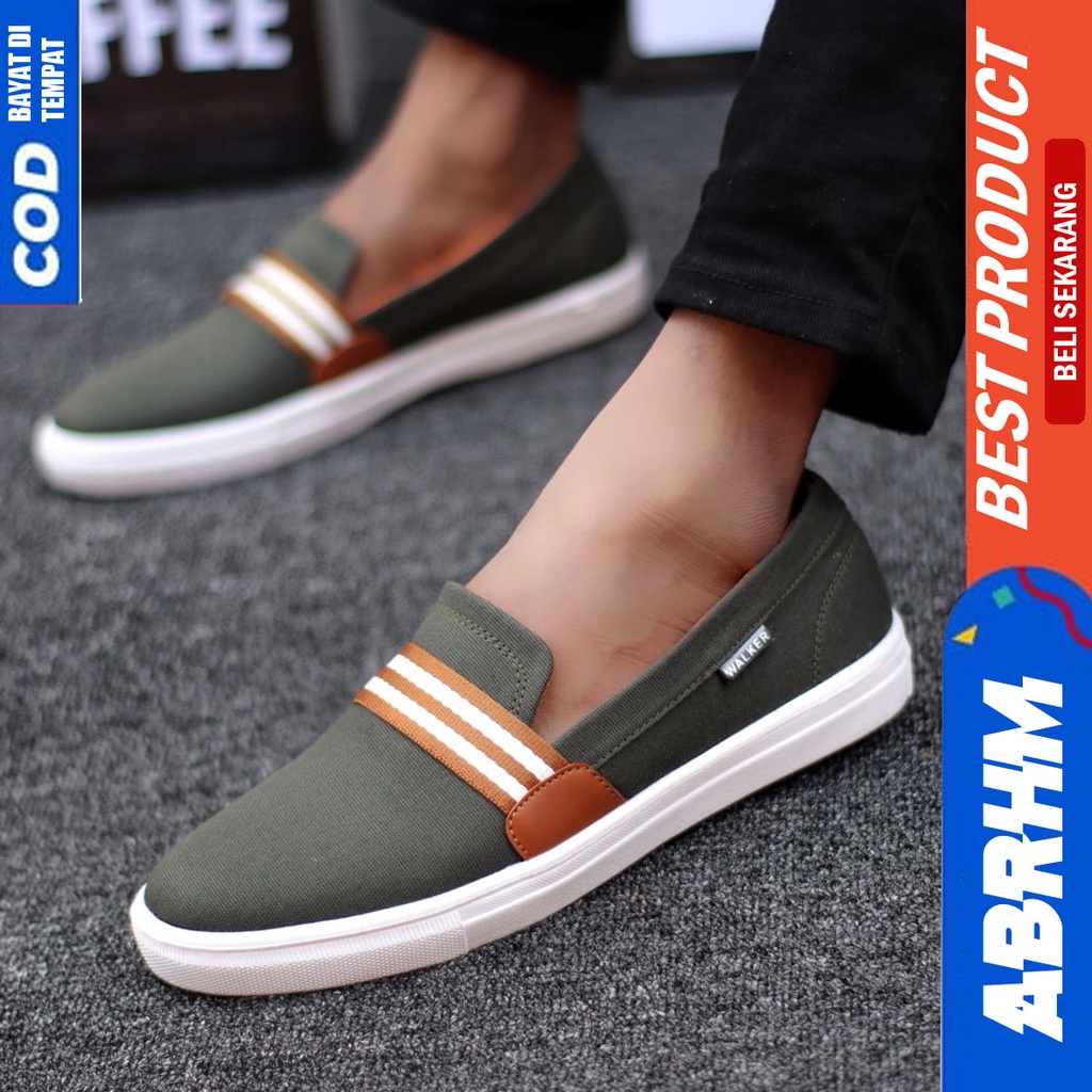 Abrhm Kante - Sepatu Slip On Santai Casual Pria Hitam Kanvas Original