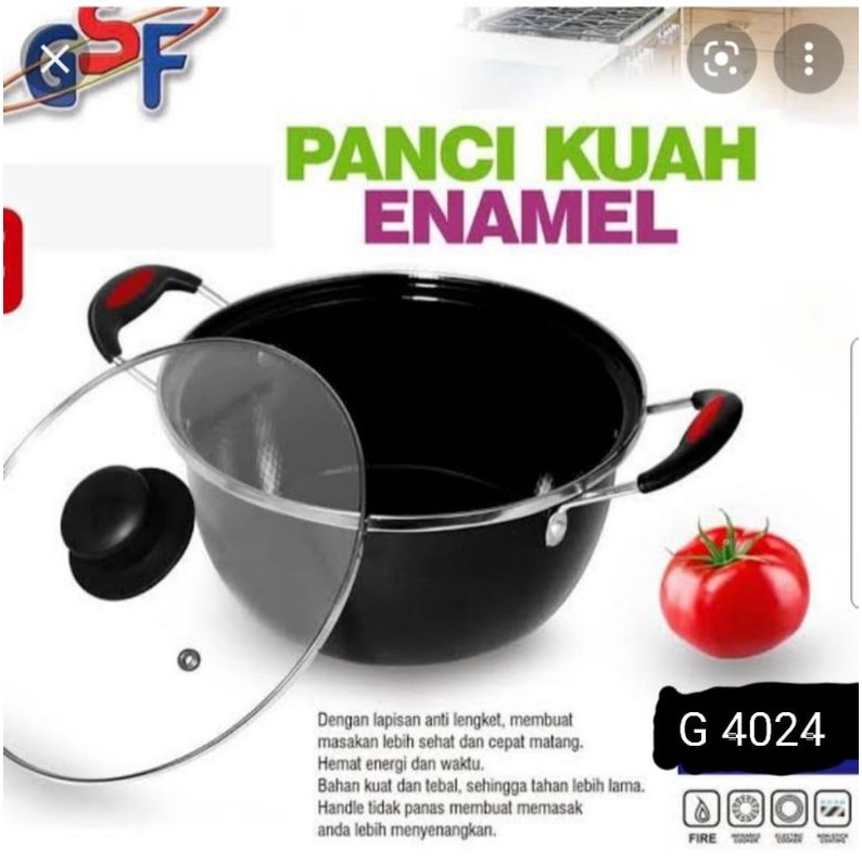 panci kuah enamel warna gsf 4124 24cm panci kuah enamel tutup kaca anti lengket