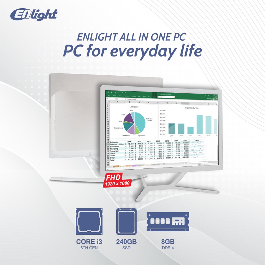 PC All In One Enlight D220 i3 6100/8/Ssd240/21,5&quot;/Win10 - PC AIO i3 Enlight - Garansi Resmi