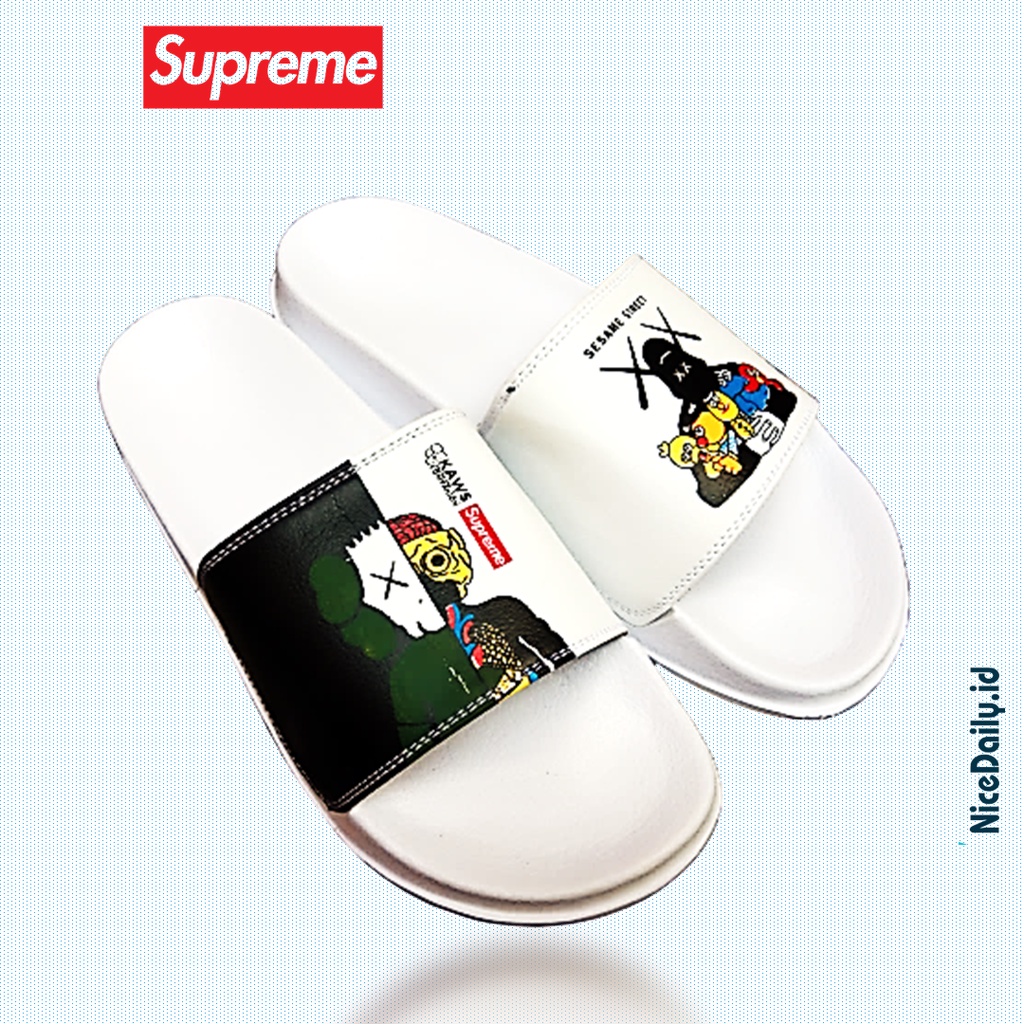 Sandal Slip On Distro Selop Murah Wanita Sendal Slop Slide Pria Premium Slipper Marvel SESAME PUTIH