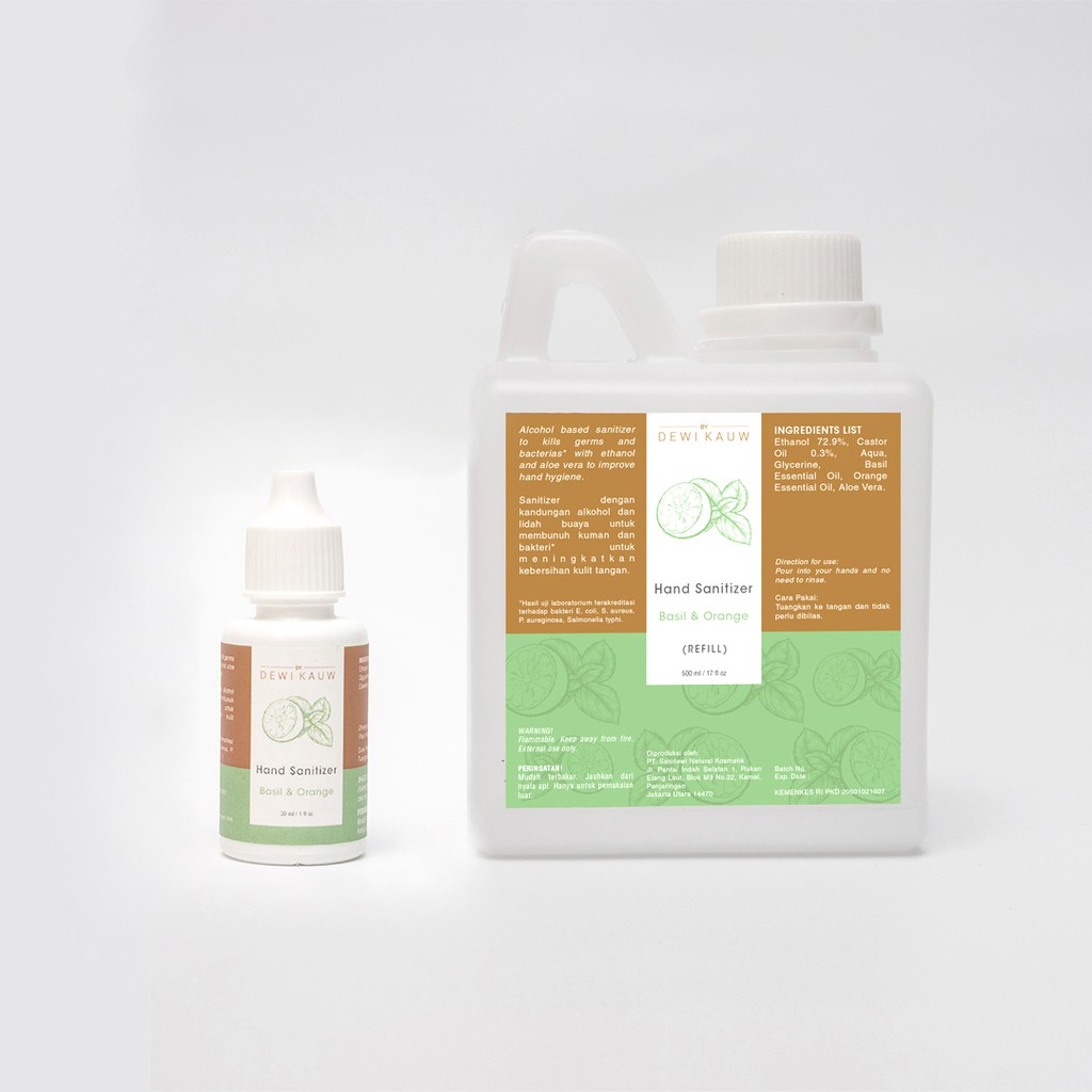 

Basil & Orange Set Hand Sanitizer by Dewi Kauw (30ml and 500ml)