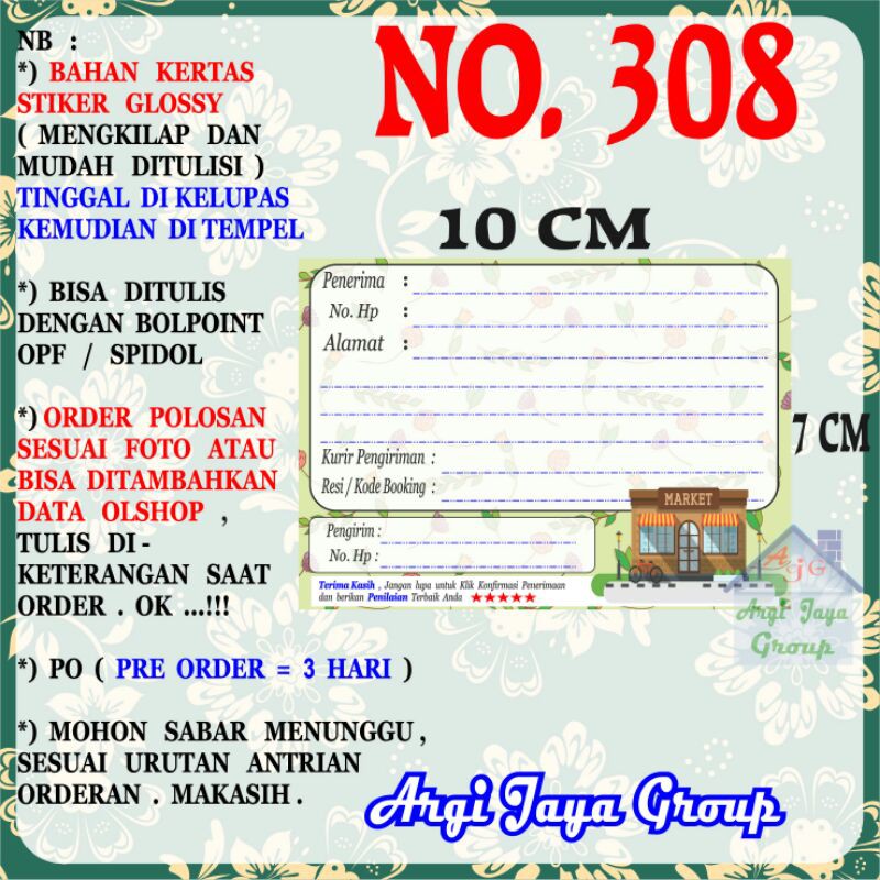 

Stiker Pengiriman - Sticker Alamat Olshop Murah Nomer 308 - 10x7 cm - Glossy
