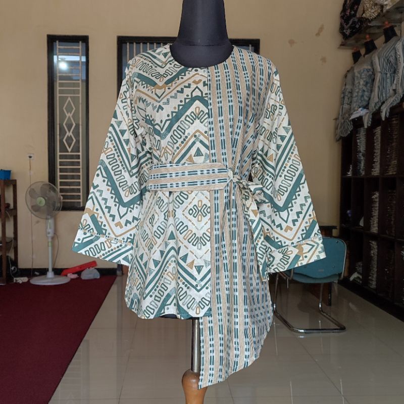 tey-17 Batik wanita ASJ SA HRB026 Kenongo Kemeja Tosca Pendek-3