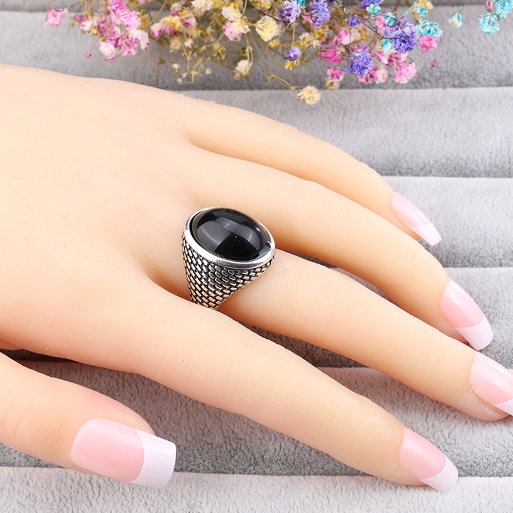 Hu Hu Hu Hu Hu Alat Bantu Pasang Kacamata♡ Cincin Batu Permata Imitasi Bentuk Oval Besar Gaya Vintage Punk Gothic Untuk Pria