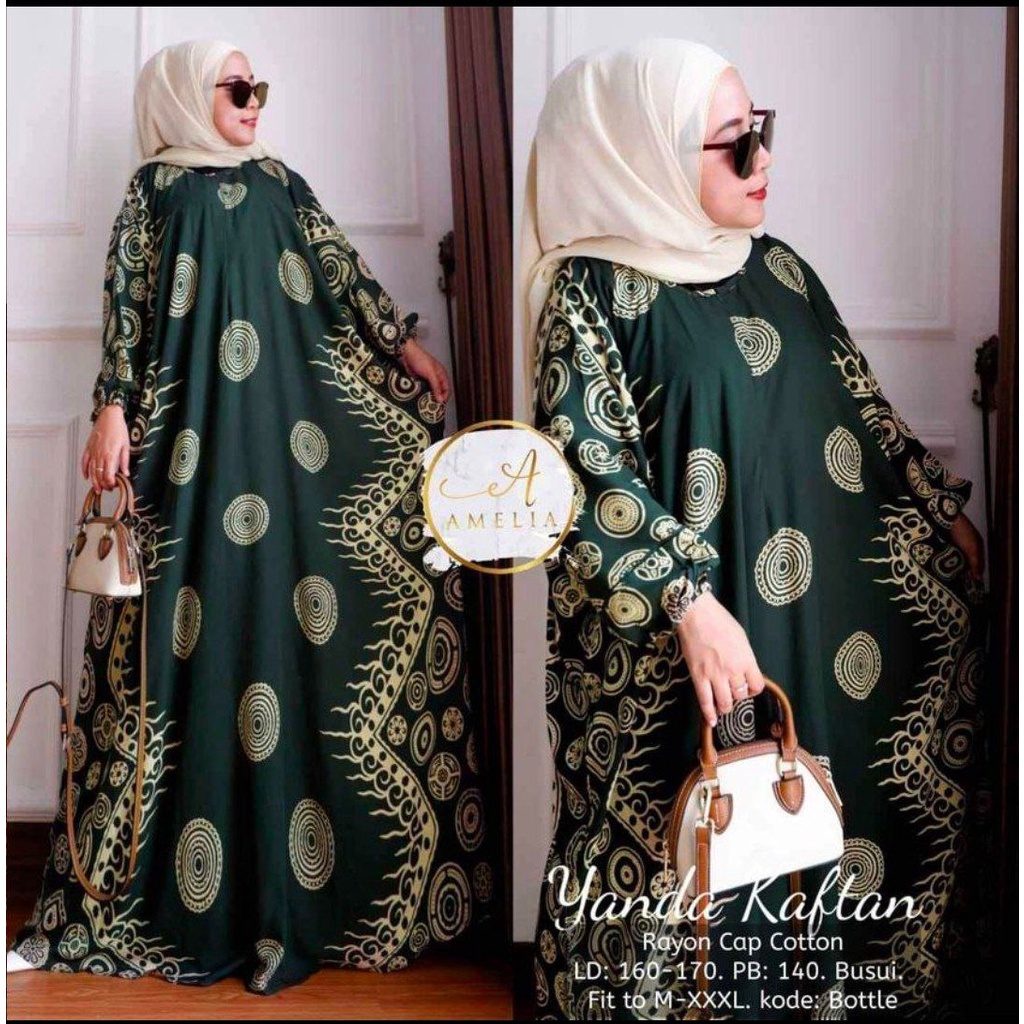 Yanda Kaftan Wanita Rayon Batik Premium Gamis Jumbo Kekinian Dress Bigsize LD 170 cm