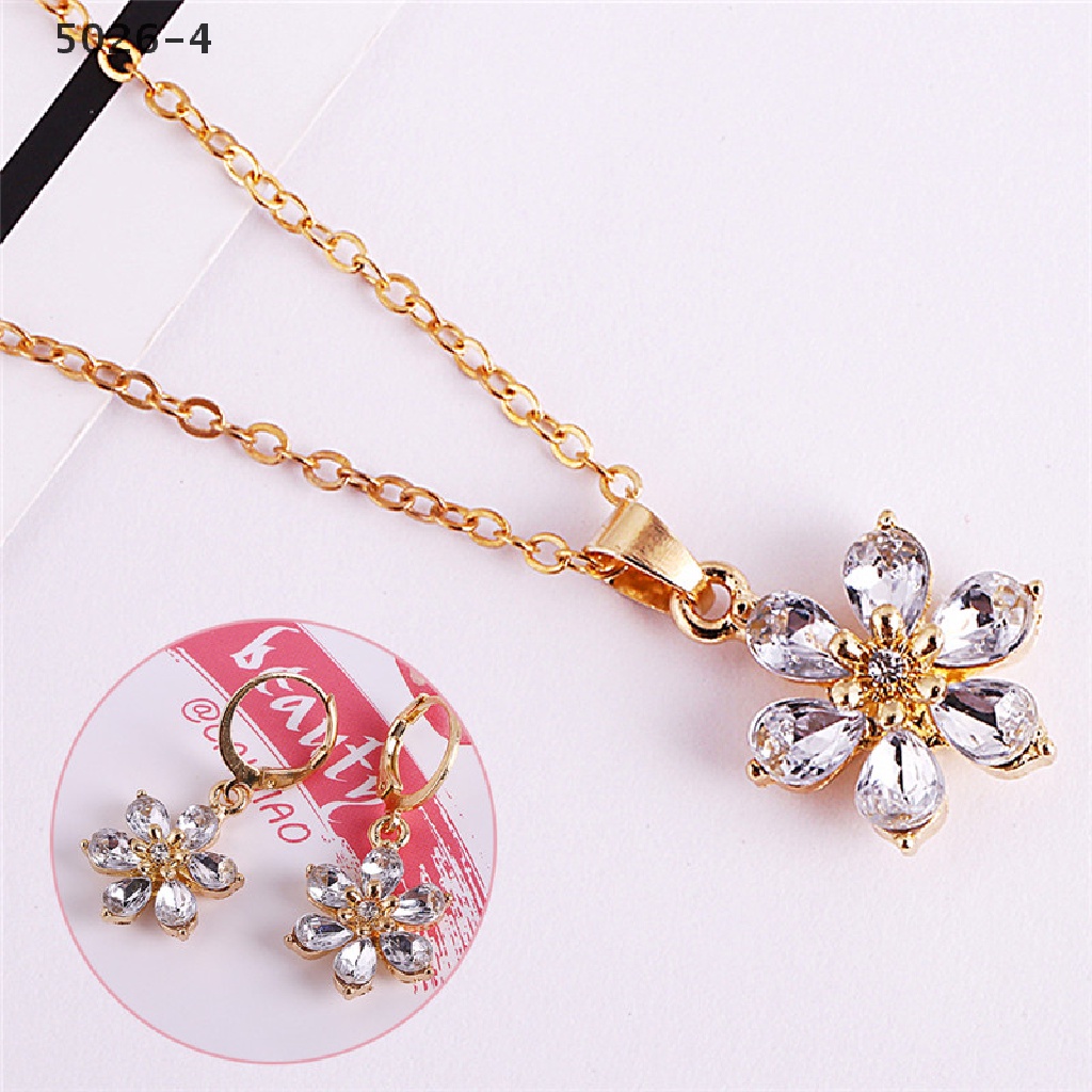 5026-4 Fashion Gold Plated Jewelry Set Rhinestone Flower Pendant Necklace Earrings Jewelry Set 5026-4